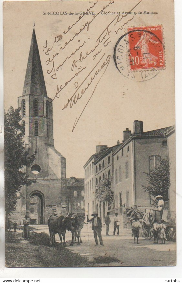 82 St-NICOLAS-de-la-GRAVE  Clocher Et Avenue De Moissac - Saint Nicolas De La Grave