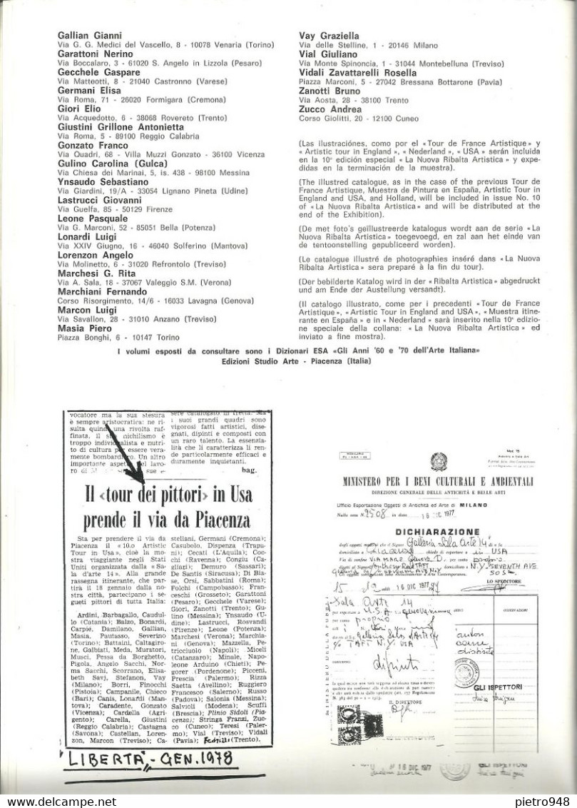 ESA Piacenza "La Nuova Ribalta Artistica" Ed. Speciale, "10^ Mostra Itinerante Collettiva In U.S.A." Gennaio 1978 - Arts, Architecture