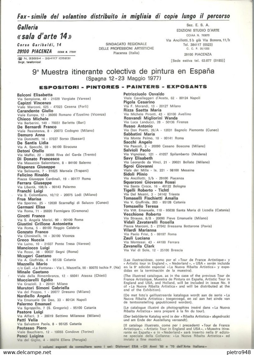 ESA Piacenza "La Nuova Ribalta Artistica" Ed. Speciale, "9^ Mostra Itinerante Collettiva In Spagna" Maggio 1977 - Arte, Architettura