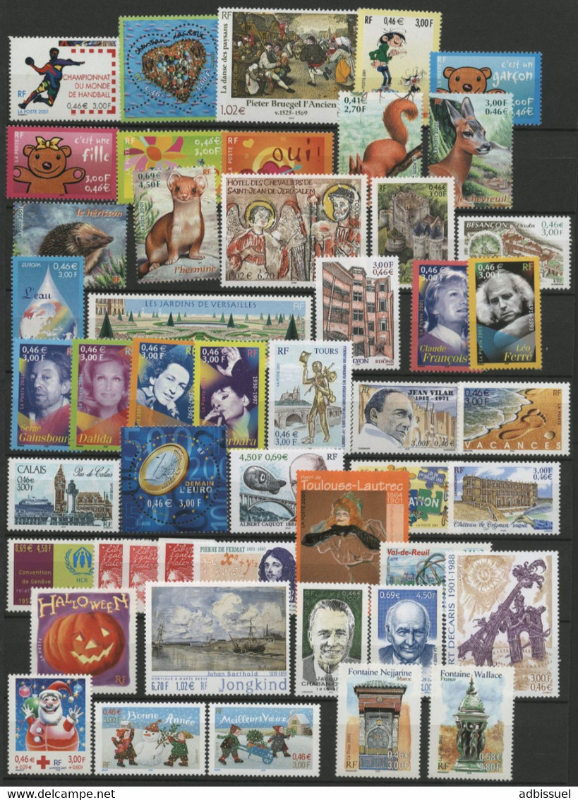 2001 Année Complète VENDUE A LA VALEUR FACIALE DES TIMBRES Neufs ** (MNH) Qualité TB Voir Description Détaillée - 2000-2009