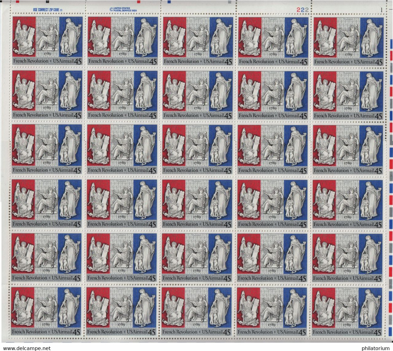 ETATS UNIS; USA; Yv PA 114; Mi 2044; Sn C120; Révolution Française; Feuille De 30 Timbres - Sheets