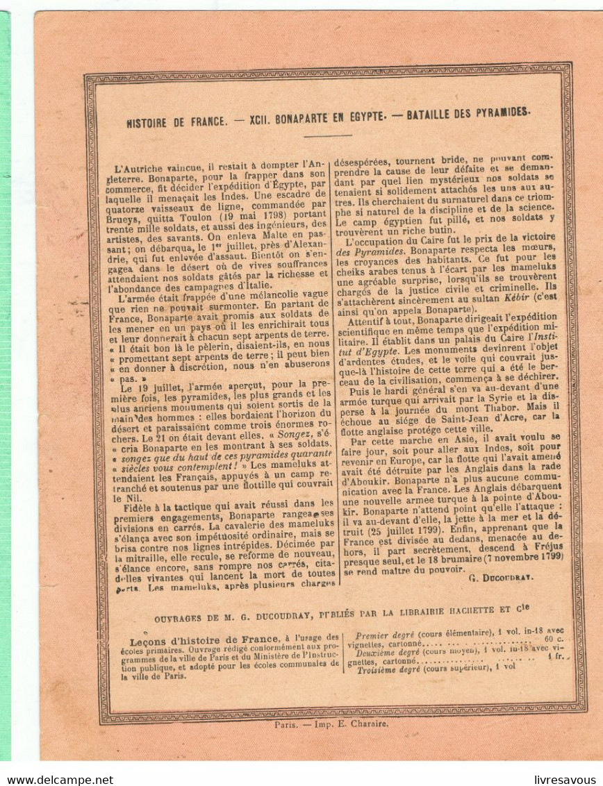 Couverture De Cahier Histoire De France Bonaparte En Egypte Bataille Des Pyramides - Protège-cahiers