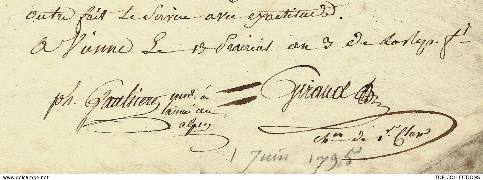 REVOLUTION ARMEE DES ALPES  SANTE DES TROUPES  1795   HOPITAL MILITAIRE DE VIENNE CERTIFICAT  SOINS AUX SOLDATS - Documents Historiques