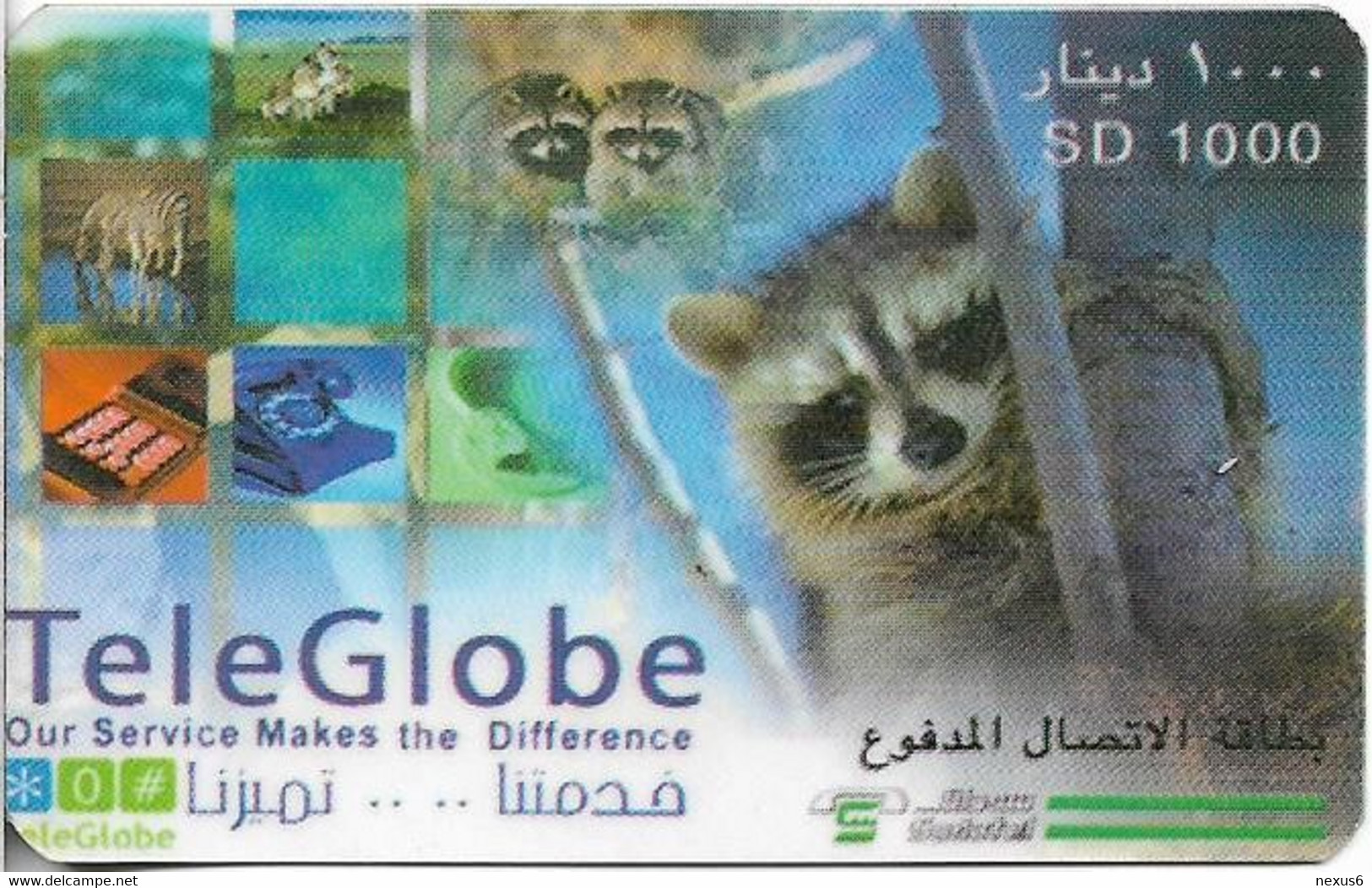 Sudan - Sudatel - TeleGlobe - Racoon, Prepaid 1.000SD, Used - Sudan