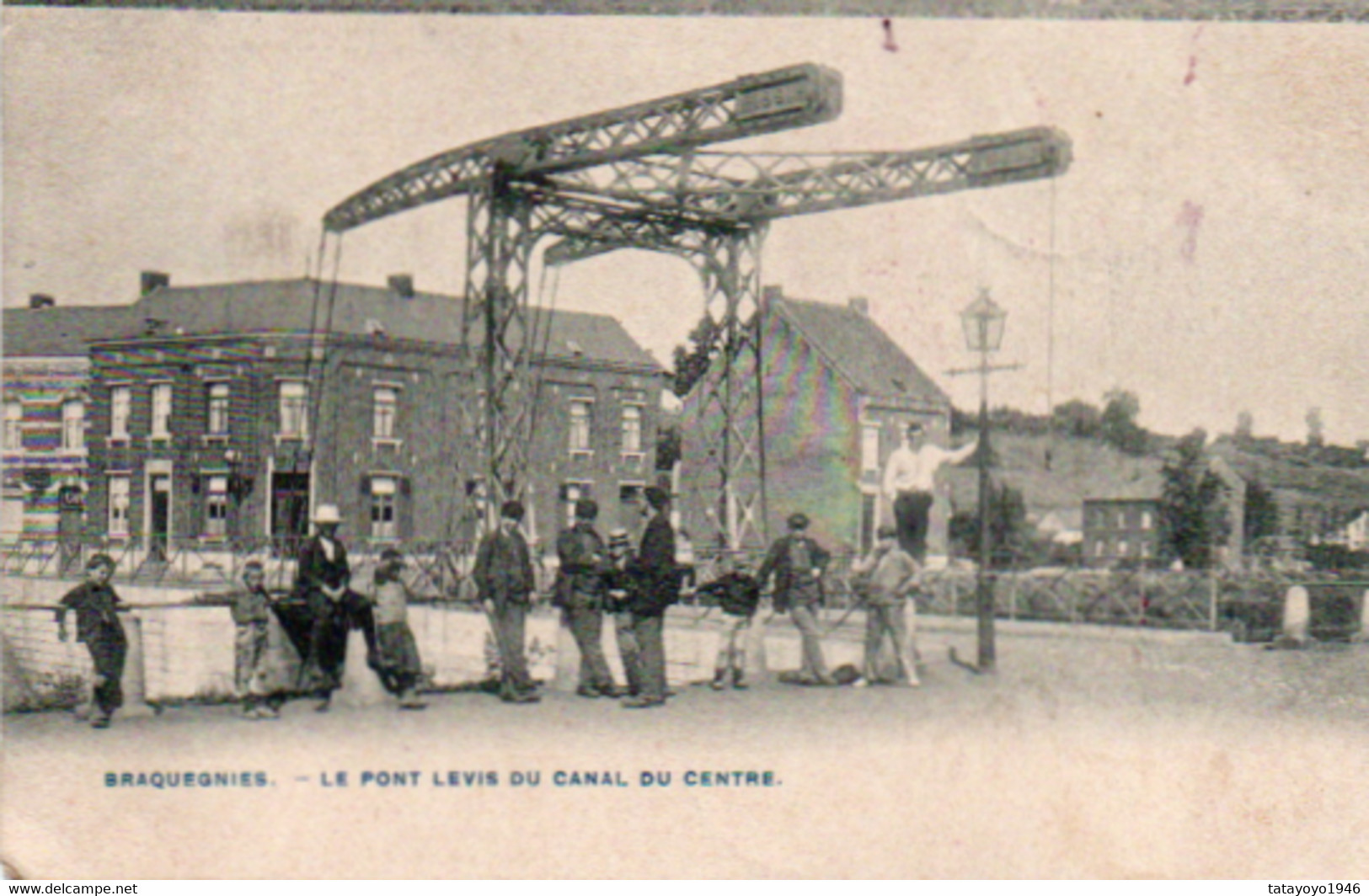 Braquegnies  Le Pont Levis Du Canal Du Centre Bien Animée Voyagé En 1908 - La Louvière