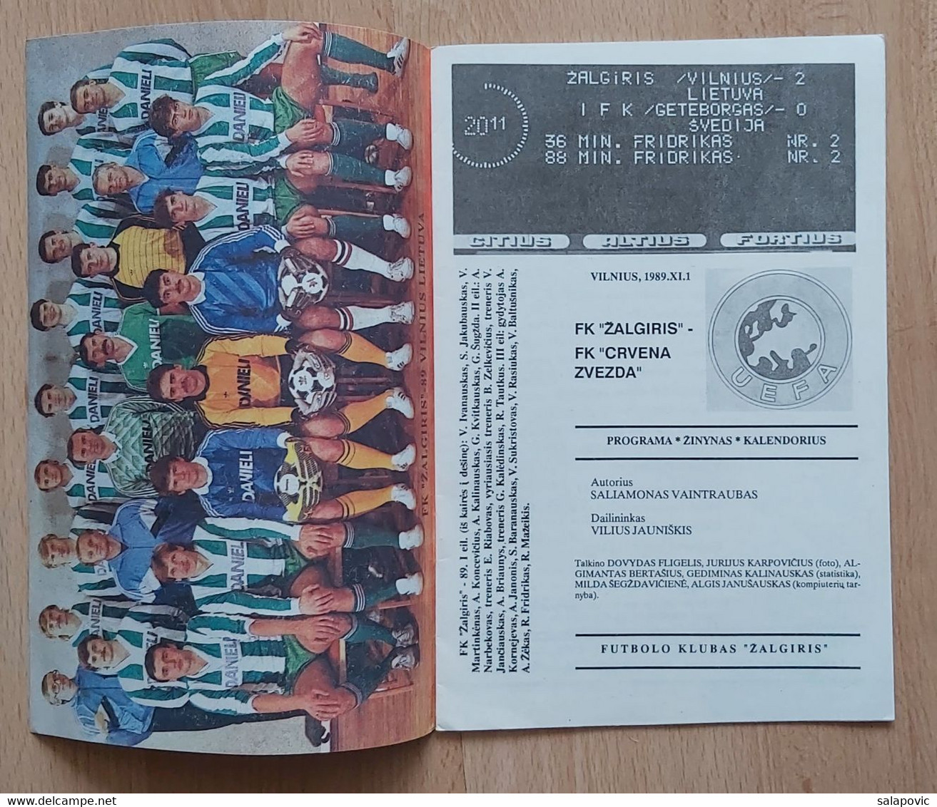 Zalgiris Vilnius - Crvena Zvezda Belgrade 1989-90 Programme FOOTBALL MATCH PROGRAM - Books