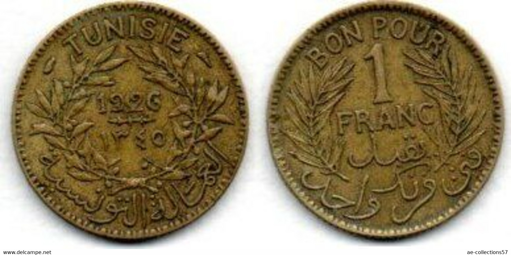 Tunisie -  1 Franc 1926 - AH 1345 TTB - Túnez