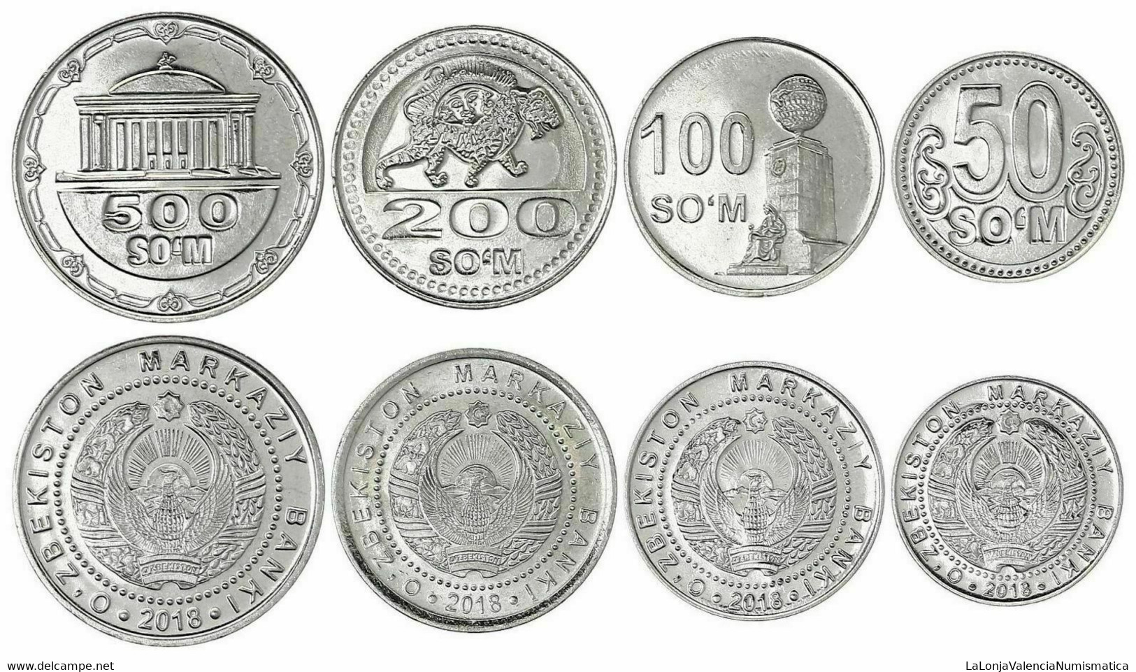 Uzbekistán Set 4 Monedas 50 100 200 500 Som 2018 Km New SC UNC - Uzbekistan