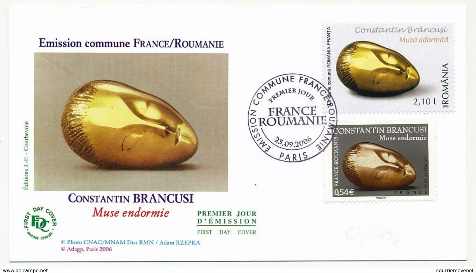 FRANCE / ROUMANIE - 2 Env FDC - Emission Commune - BRANCUSI Le Sommeil - La Muse Endormie 25/9/2006 - 2000-2009