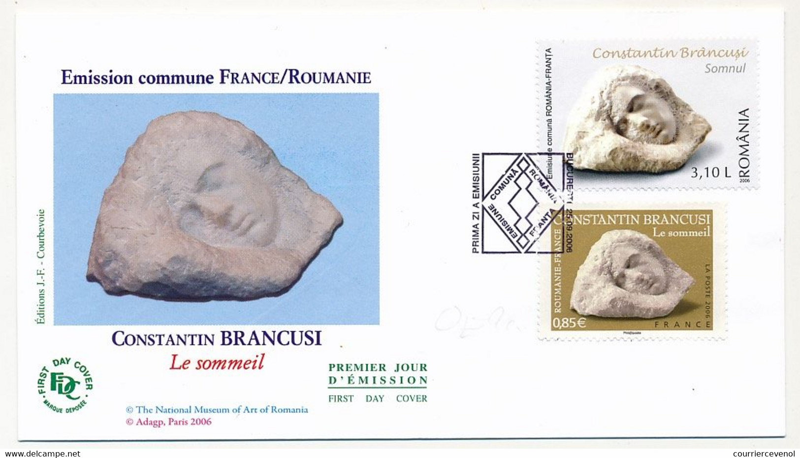 FRANCE / ROUMANIE - 2 Env FDC - Emission Commune - BRANCUSI Le Sommeil - La Muse Endormie 25/9/2006 - 2000-2009