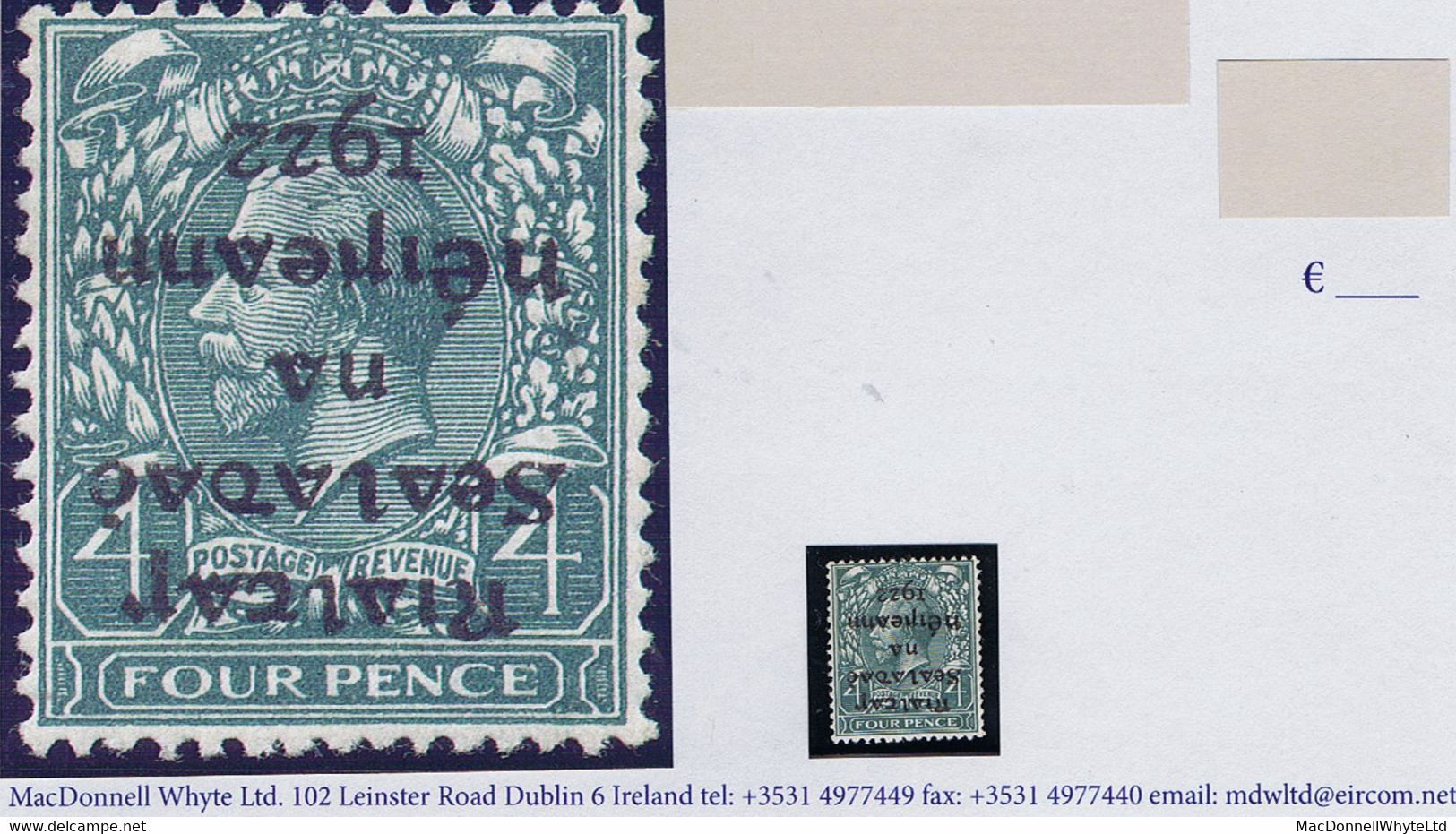 Ireland 1922 Dollard Rialtas 5-line Black Overprint, Bogus (forged) Inverted Overprint On 4d Grey-green Mint - Ungebraucht