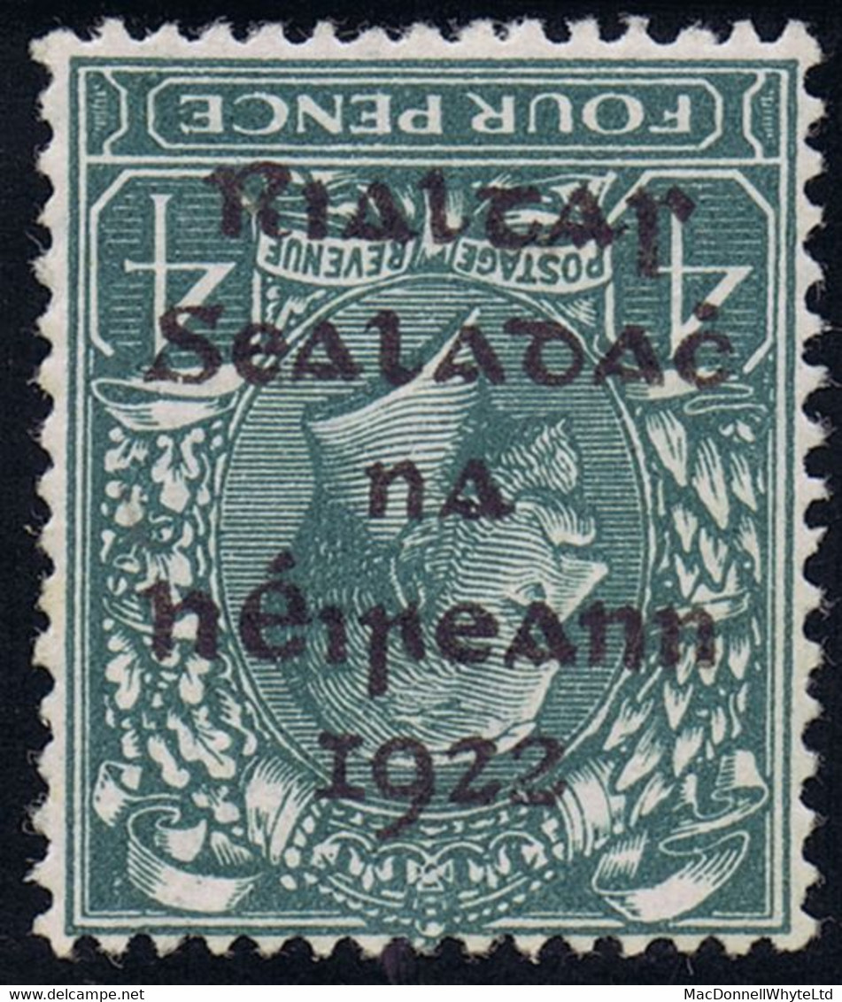 Ireland 1922 Dollard Rialtas 5-line Black Overprint, Bogus (forged) Inverted Overprint On 4d Grey-green Mint - Neufs