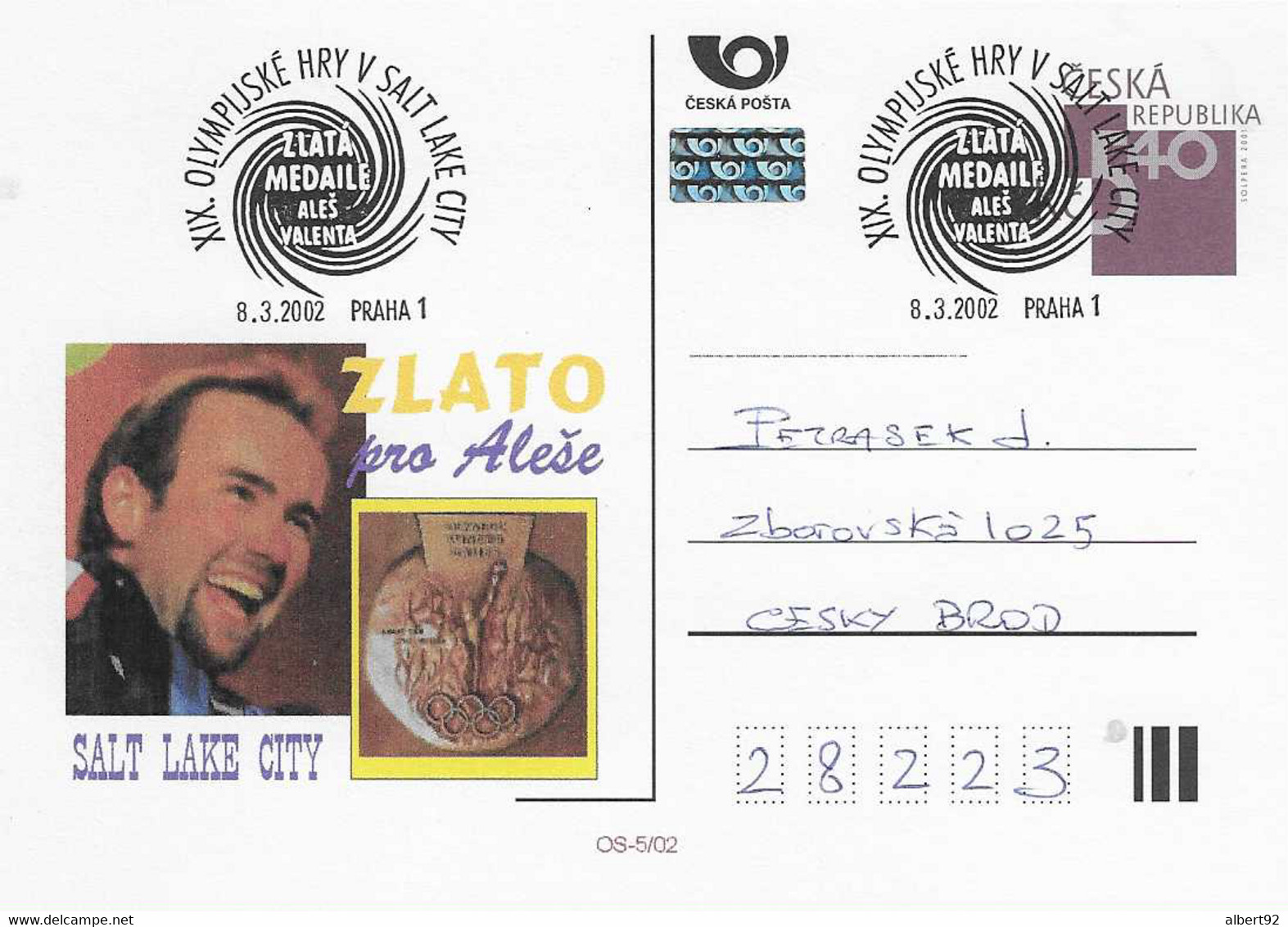 2002 Alès Valenta Médaille D'or (Saut Acrobatique) Aux Jeux Olympiques D'hiver De Salt Lake City: Entier Postal - Inverno2002: Salt Lake City