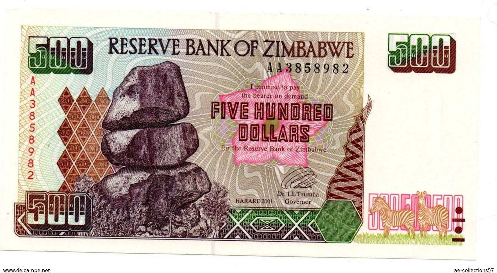 Zimbabwe 500 Dollars 2001 UNC - Zimbabwe