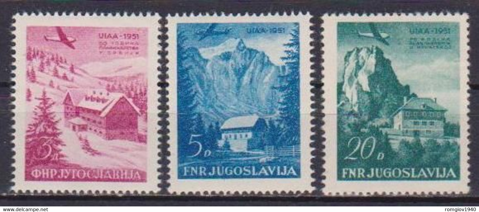 JUGOSLAVIA 1951 POSTA AEREA CONGRESSO DELL'UNIONE DELLE ASSOCIAZIONI DEGLI ALPINI(U.I.A.A.) YVERT. 42-44 MNH XF+++++++++ - Poste Aérienne