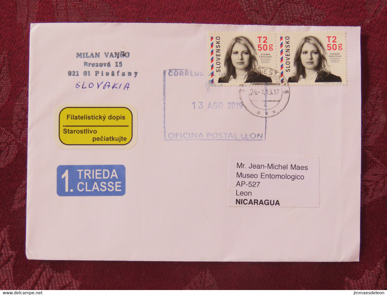 Slovakia 2019 Cover To Nicaragua - Zuzana Caputova President - Cartas & Documentos