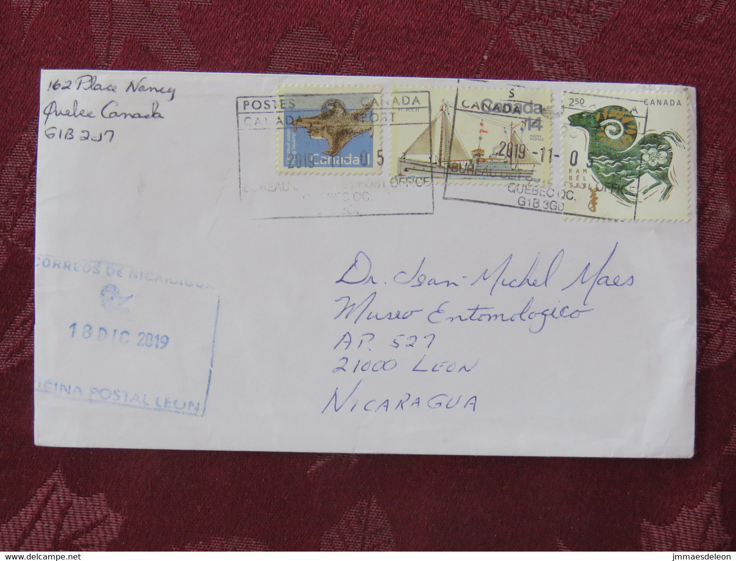 Canada 2019 Cover To Nicaragua - Flying Squirrel - Ship - Ram Chineese Year - Briefe U. Dokumente