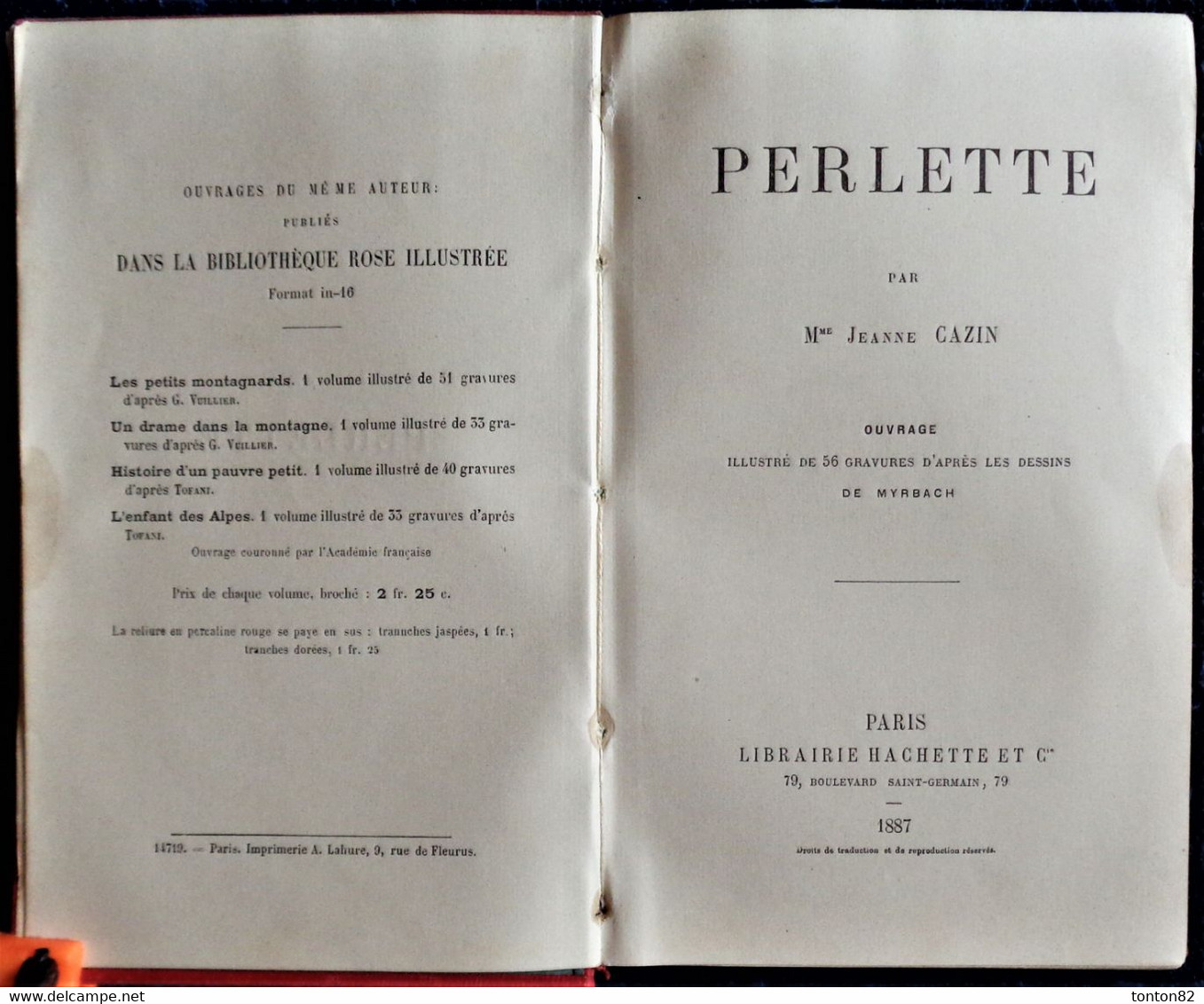 Mme Jeanne Cazin - PERLETTE - Bibliothèque Rose Illustrée - ( 1887 ). - Biblioteca Rosa