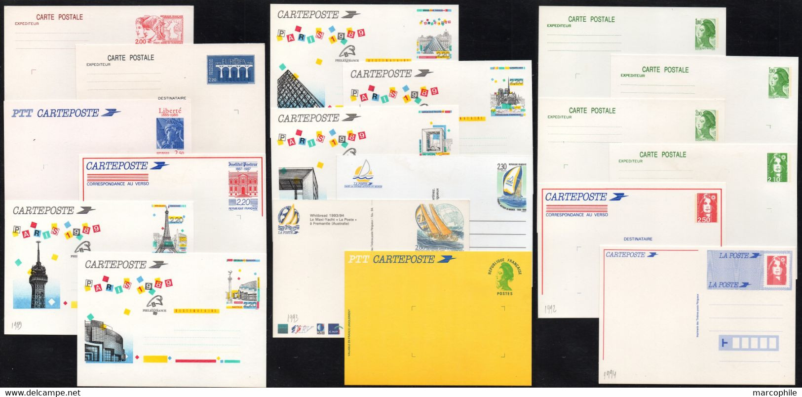 FRANCE / 1984-1994 LOT DE 18 ENTIERS POSTAUX NEUFS DIFFERENTS (ref 2488) - Konvolute: Ganzsachen & PAP