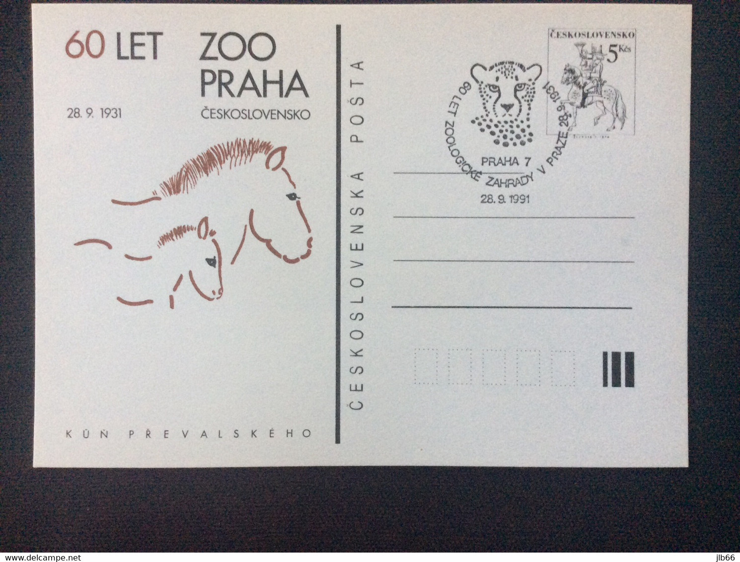 CDV 235 1991 Oblitéré Léopard  60 Ans Du Zoo De Prague Cheval Sauvage Et Poulain - Postcards