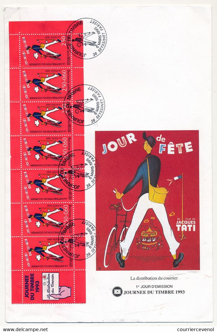 France - Enveloppe Fédérale - Journée Du Timbre 1993 - Carnet Jacques Tati (Distribution Du Courrier) 38 Seyssinet Paris - Covers & Documents