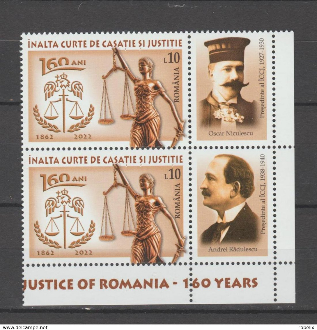 ROMANIA  2022  HIGH COURT OF CASSATION AND JUSTICE, - 2 Sets Of 1 Stamp With Differentl  Labels  MNH** - Ongebruikt