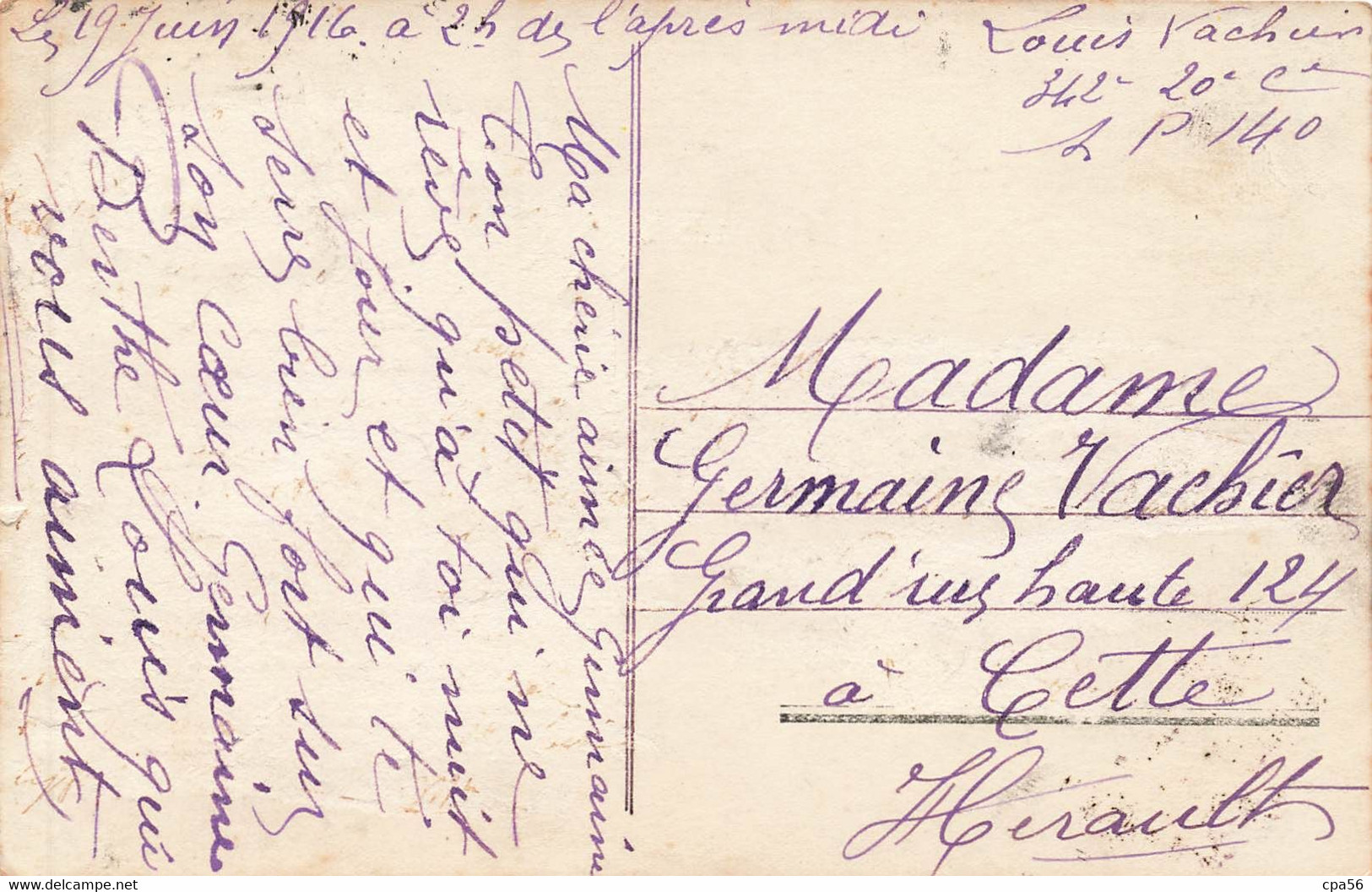 GUERRE 14 - Archive VACHIER à CETTE - Sète Hérault - 3 Cartes Dont 2 Du Soldat Louis VACHIER à Sa Femme Germaine - Genealogy
