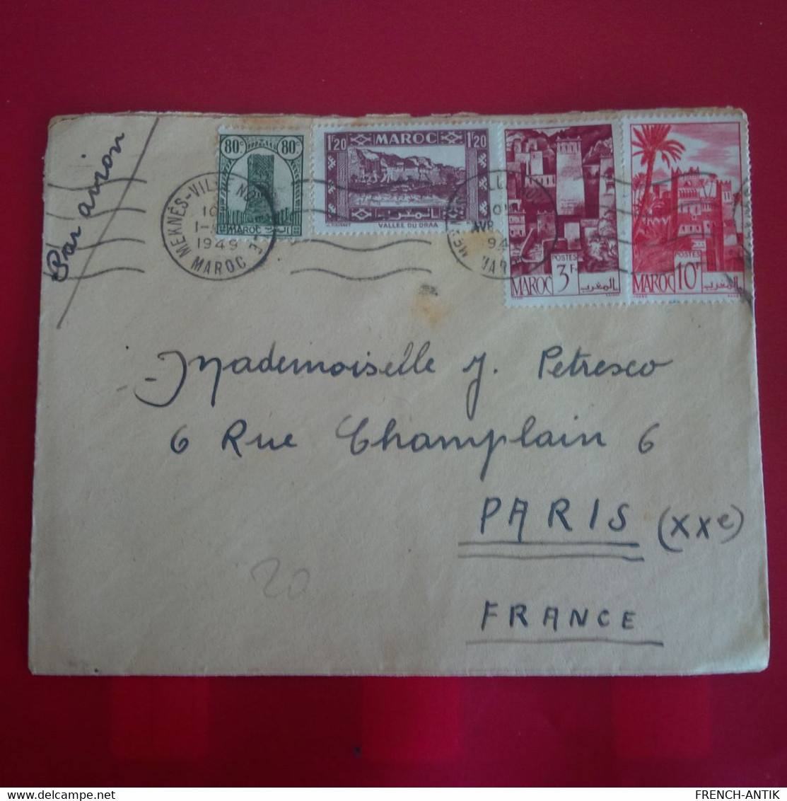 LETTRE MAROC MEKNES POUR PARIS PAR AVION - Briefe U. Dokumente