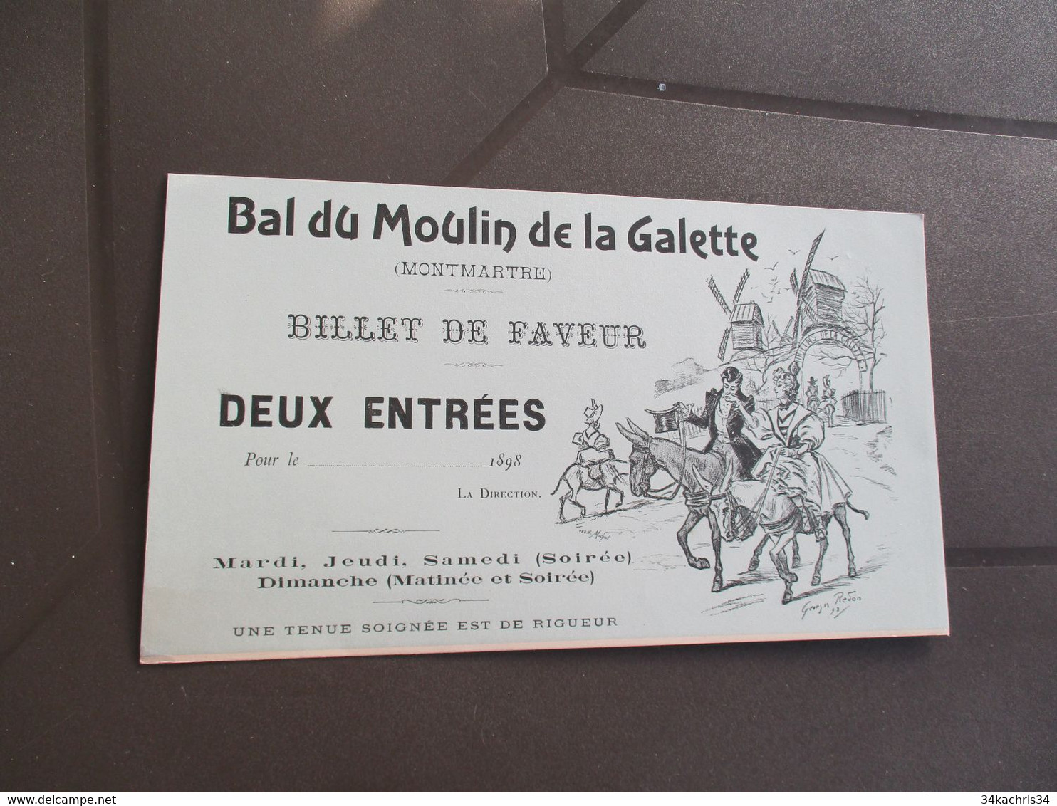 RARE Billet De Faveur Illustré Par Georges Redan Bal Du Moulin De La Galette 1898 Vierge état Superbe - Toegangskaarten