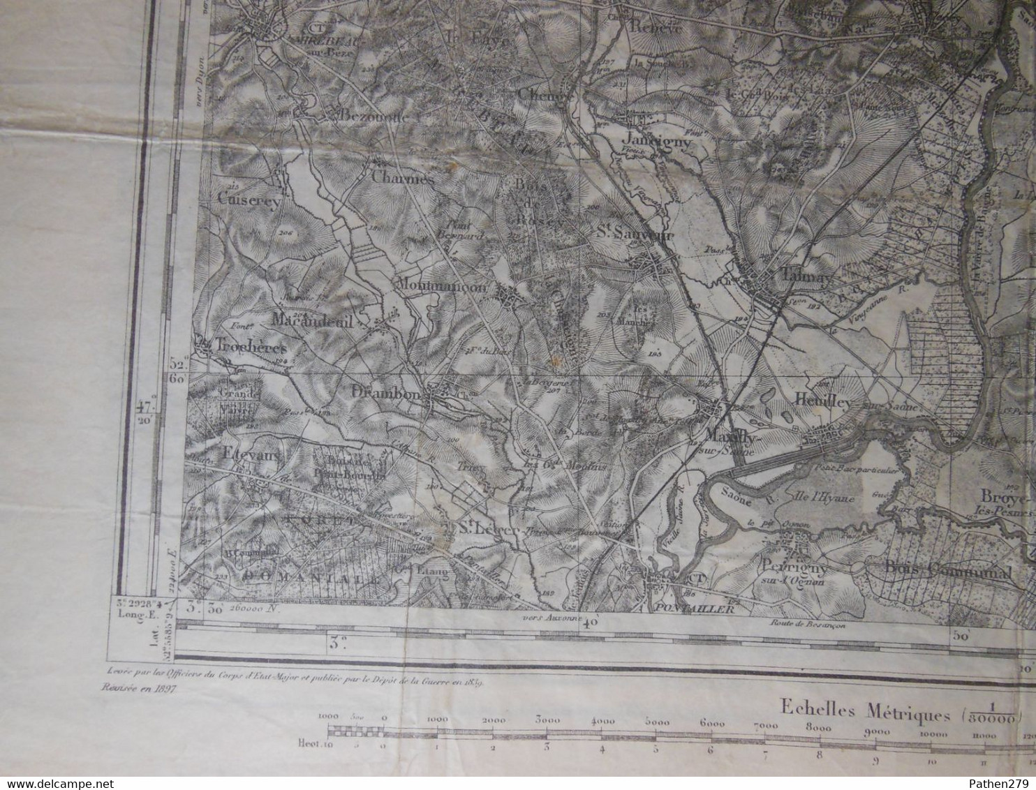 Carte Géographique GRAY (70 - Haute-Saone) établie En 1839 Révisée 1897 Par Le Dépôt De La Guerre - Cartes Géographiques
