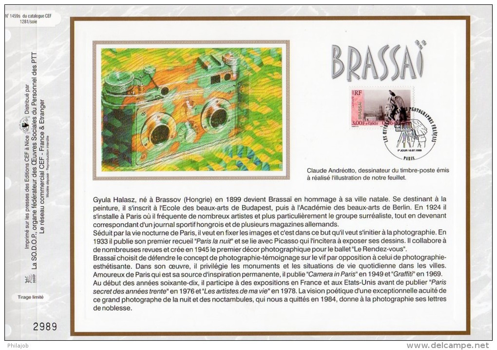 &#9989;A SAISIR " GRANDS PHOTOGRAPHES " Sur 6 Feuillets CEF1er Jour En Soie De 1999 N° YT 3262 à 3267. Parfait état. FDC - Photographie