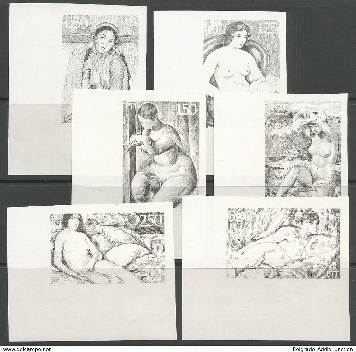 Yugoslavia Mi.1352/57UFI Set Imperf., Only Black Engraving MNH / ** 1969 Painting Women, Beautiful And Great Rarity! - Non Dentelés, épreuves & Variétés