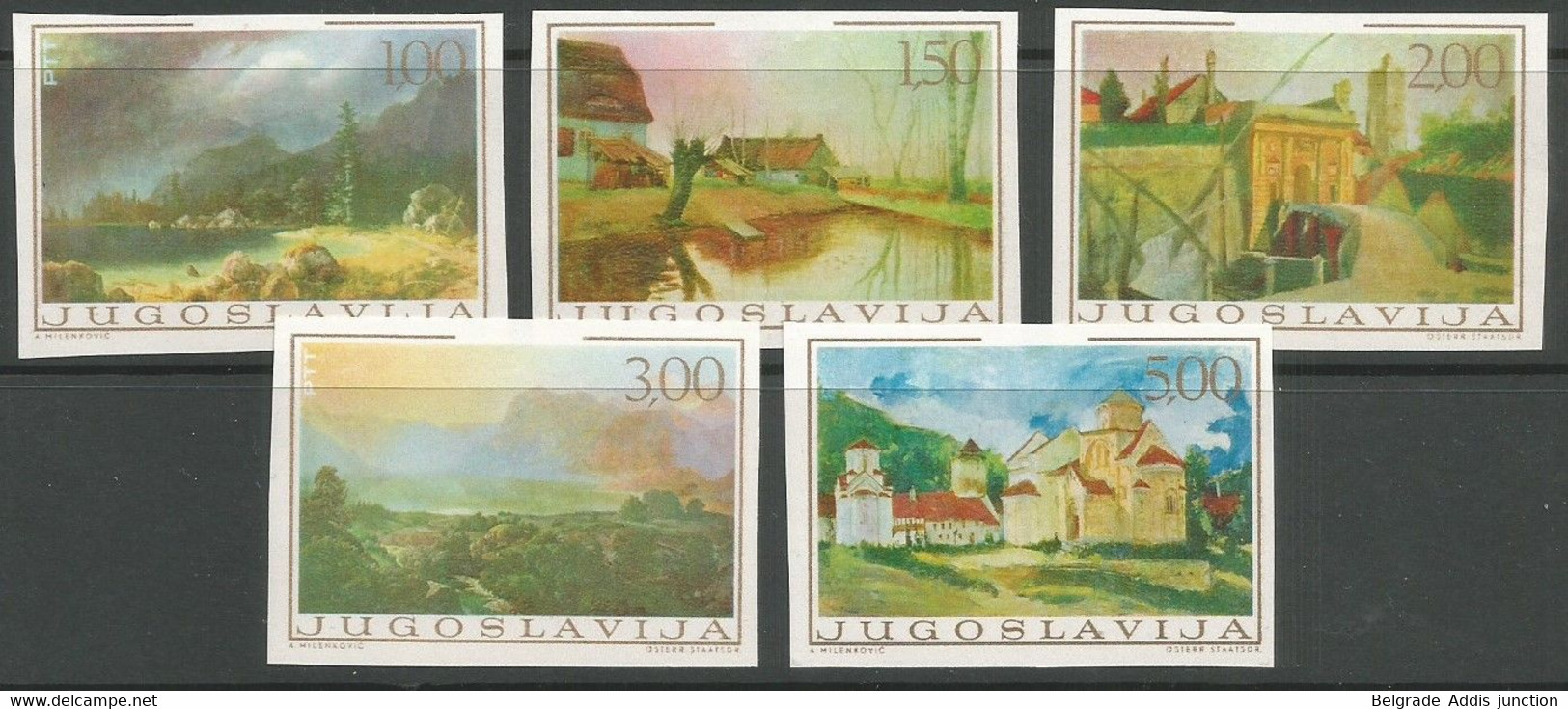 Yugoslavia Mi.1298/302UFII Set Imperforated, Without Engraving MNH / ** 1968 Painting, Great Rarity! - Imperforates, Proofs & Errors