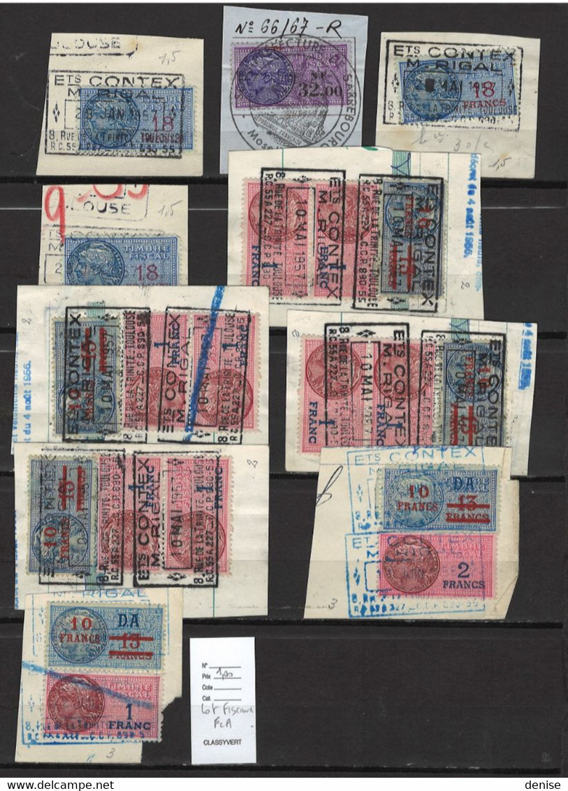 France - Lot De Fiscaux Sur Fragments - 99 Piéces - DEPART 1 EURO - Other & Unclassified