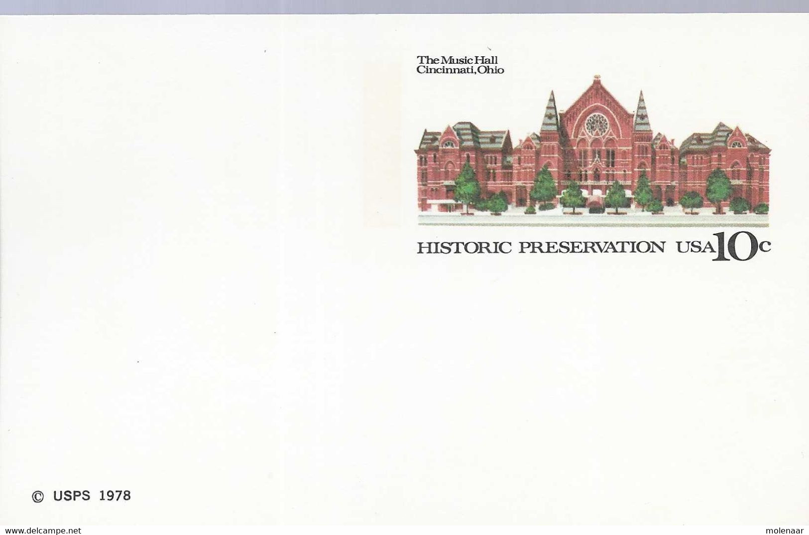 USA Postkaart Uit 1978 "The Music Hall Cincinnati, Ohio" 10 Cent Ongebruikt (7301) - 1961-80