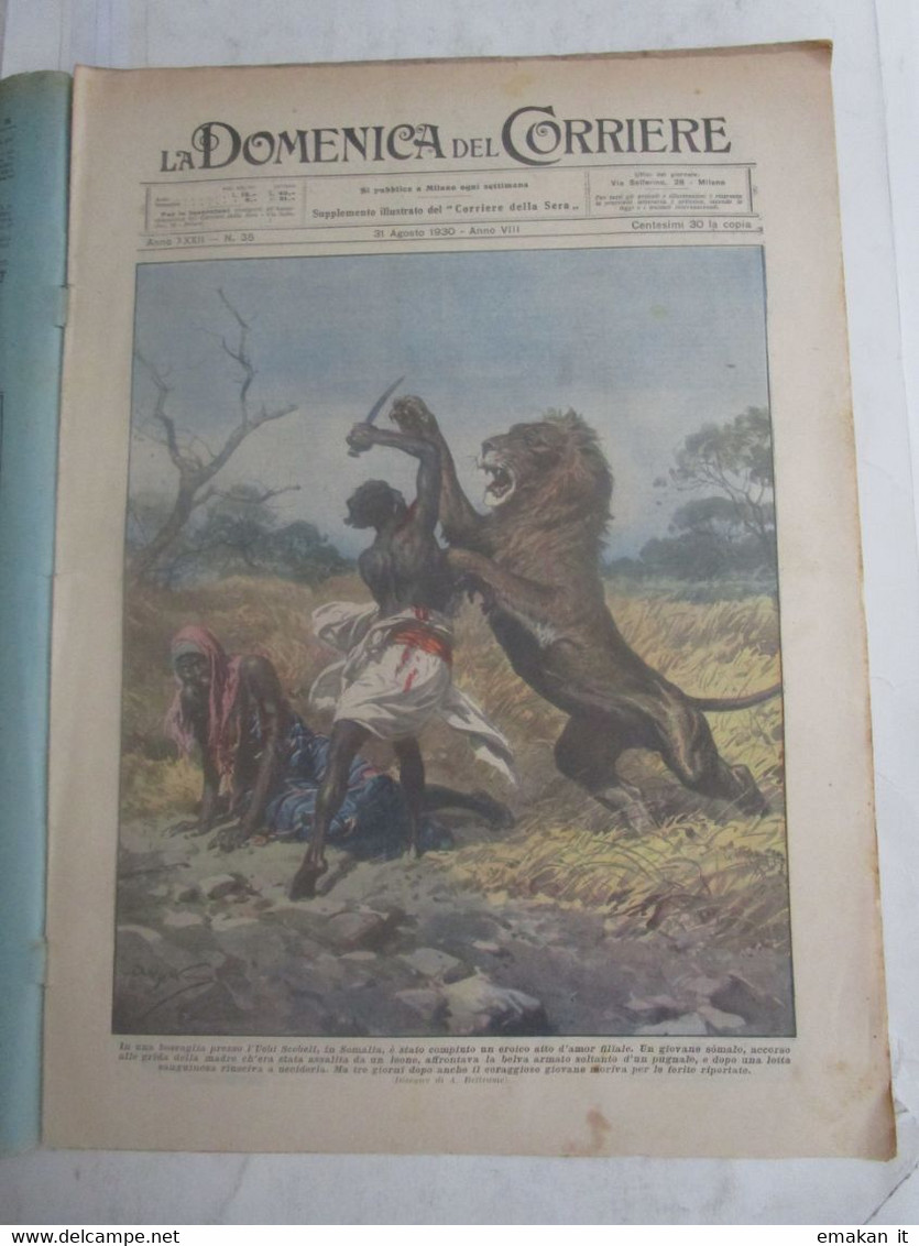 # DOMENICA DEL CORRIERE N 35 / 1930 LEONE CONTRO GIOVANE IN SOMALIA /  PROCESSIONE GROTTAFERRATA - Premières éditions