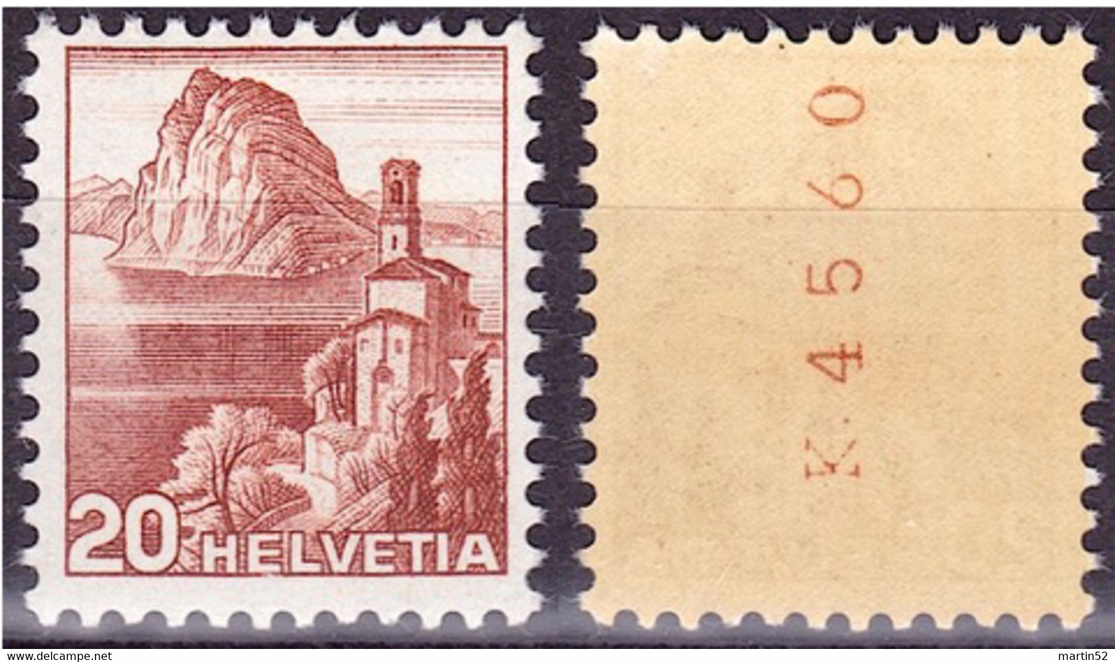 Schweiz Suisse 1948: San Salvatore Rollenmarke Zu 287RM.01 Mi 502R MIT NUMMER K4560 ** Postfrisch MNH (Zu CHF 45.00) - Coil Stamps