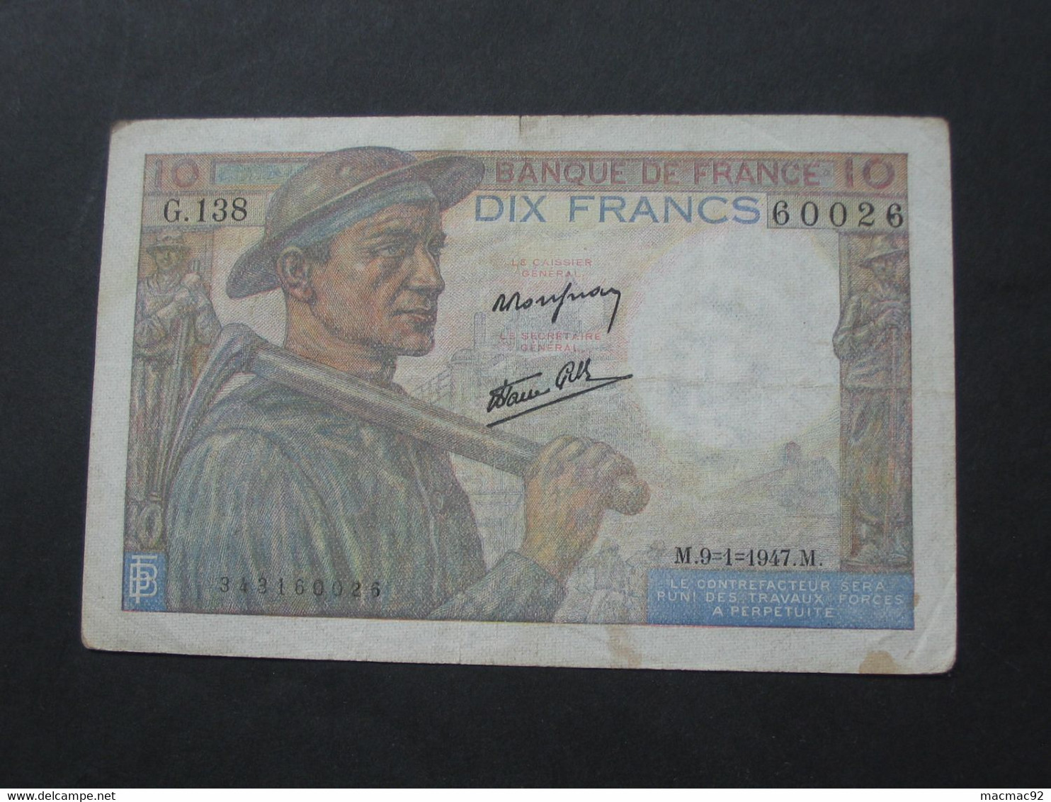 10 Dix Francs MINEUR  9=1=1947   **** EN ACHAT IMMEDIAT **** - 10 F 1941-1949 ''Mineur''