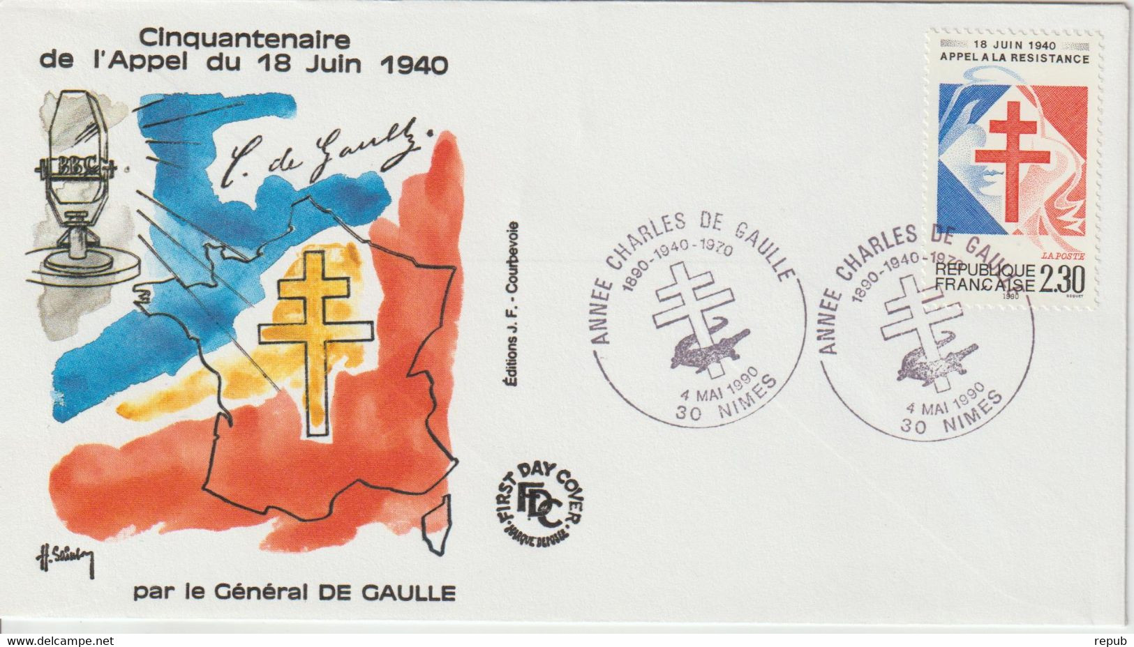 France 1990 Général De Gaulle Nimes (30) - Cachets Commémoratifs