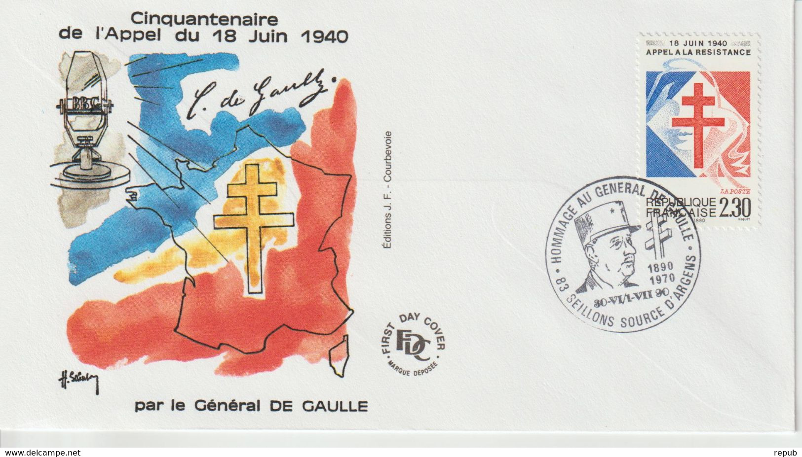 France 1990 Général De Gaulle Seillons (83) - Bolli Commemorativi