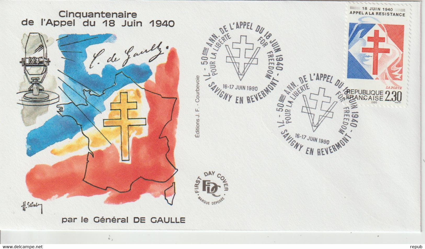 France 1990 Général De Gaulle Savigny En Revermont (71) - Gedenkstempel