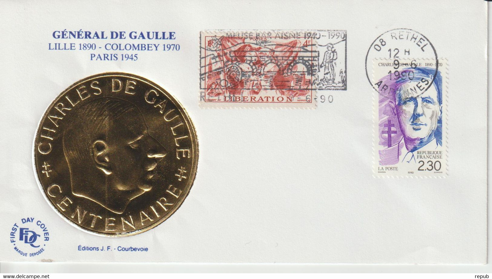 France 1990 Général De Gaulle Flamme Rethel (08) - 1961-....