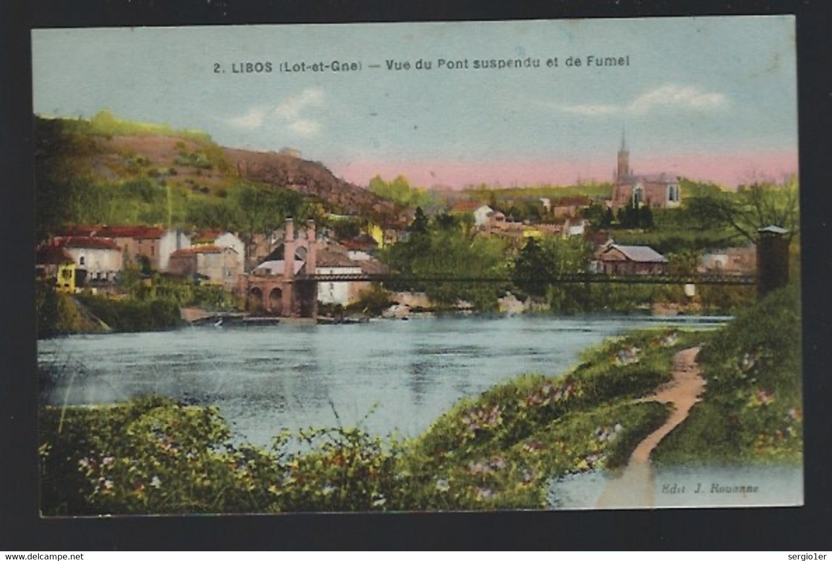 CPA   Lot Et Garonne 47   :  Libos  Vue Du Pont Suspendu Et De Fumel - Libos