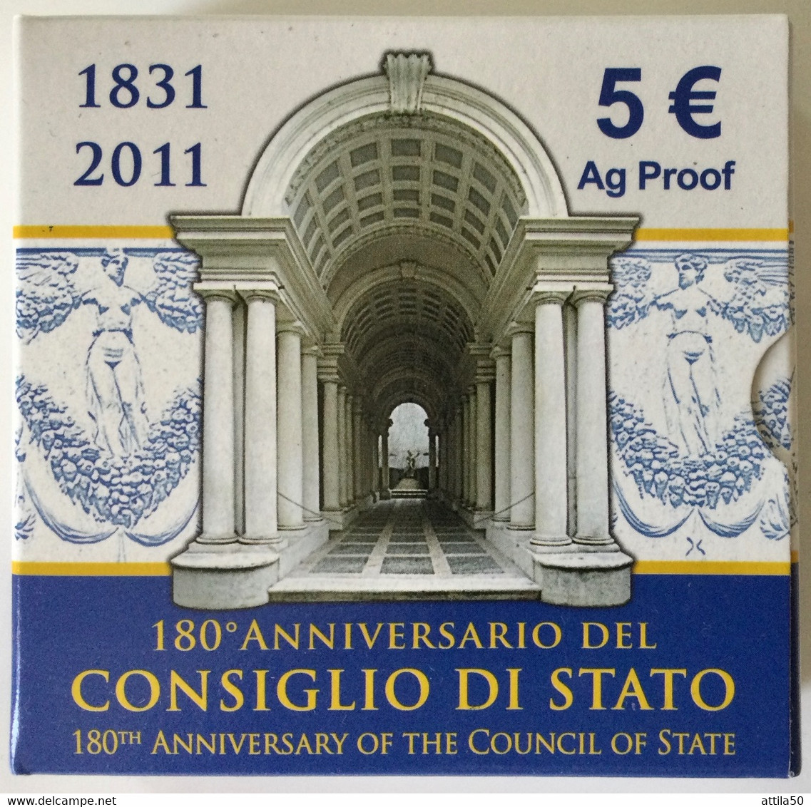 ITALIA - CONSIGLIO DI STATO, 180mo Anniversario - Moneta €5 D’arg. 925/1000 Gr.18 - Diam.32. Anno 2011. - Jahressets & Polierte Platten