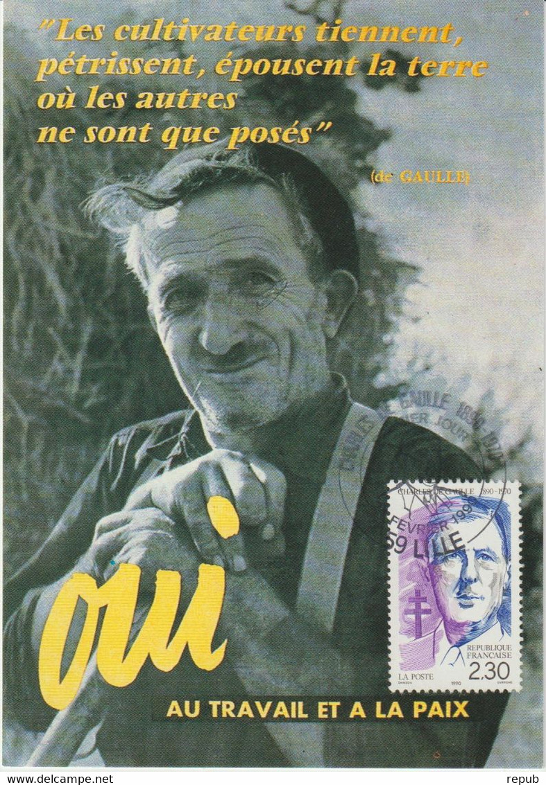 France Carte Maximum 1990 Général De Gaulle 2634 - 1990-1999