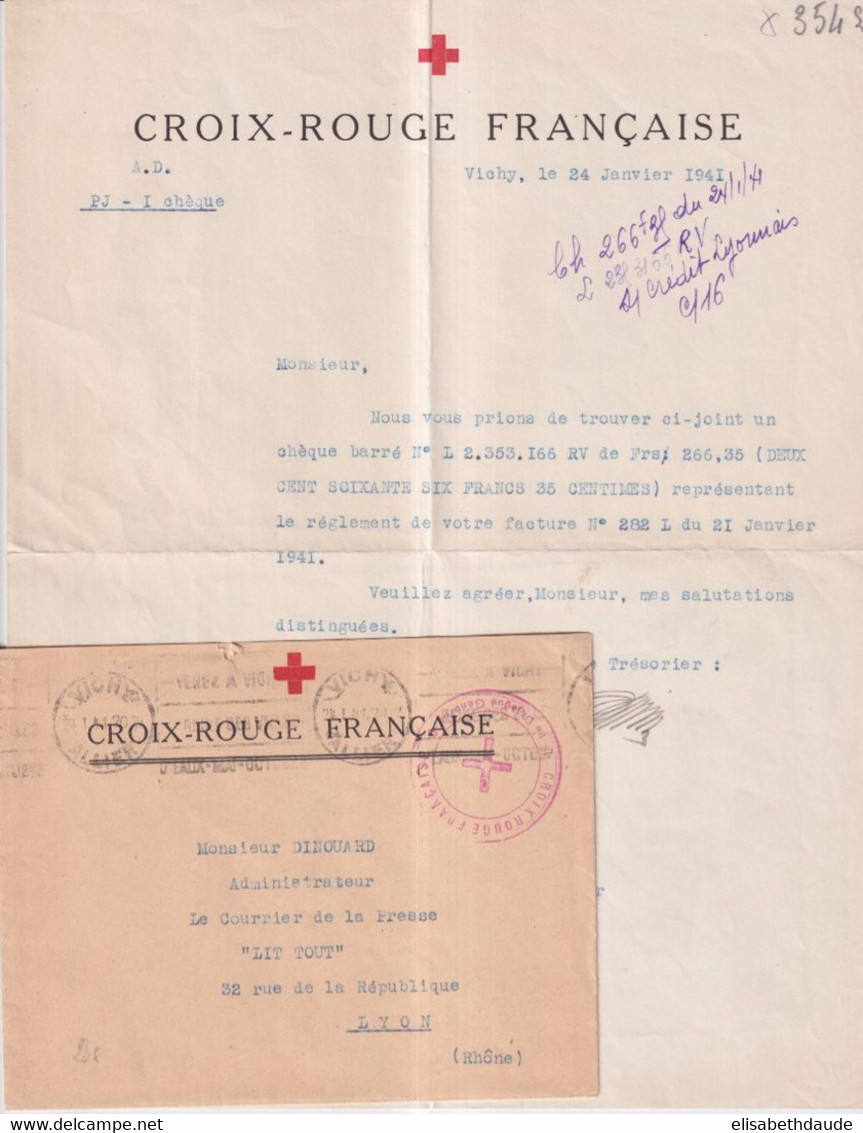 1941 - CROIX-ROUGE - LETTRE De VICHY ! => LYON - Croce Rossa