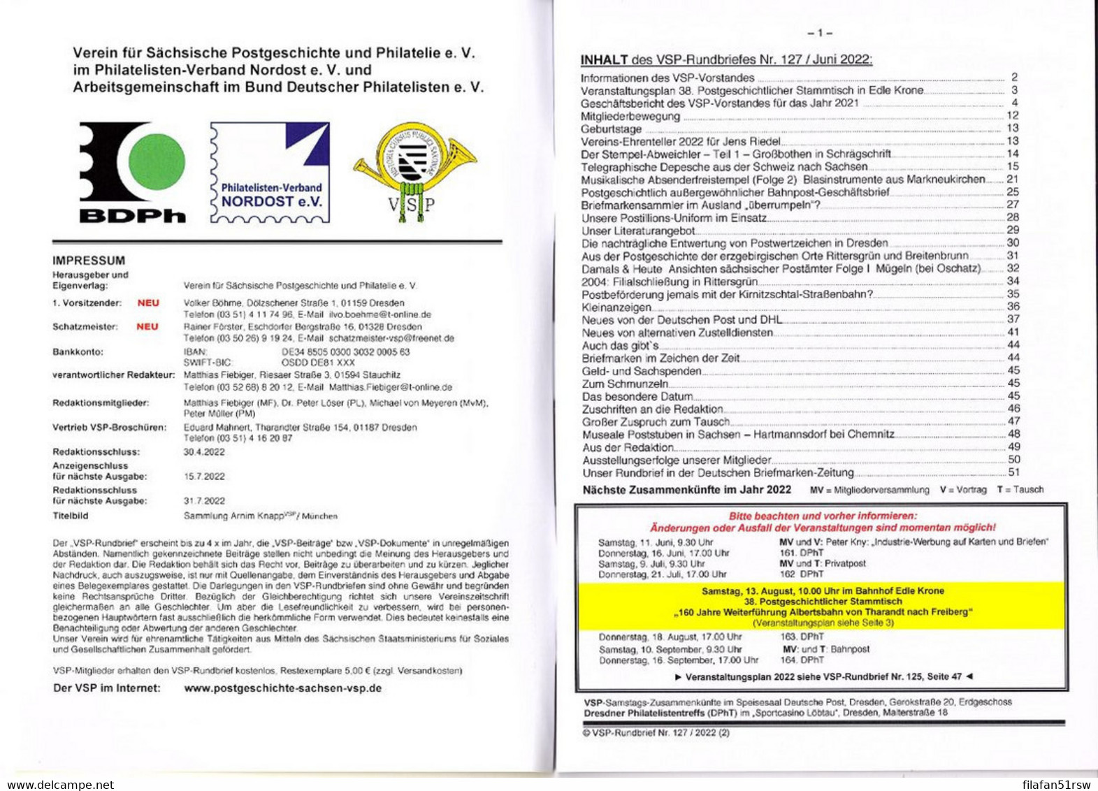 VSP - Rundbrief Nr. 127, Juni 2022 Dresden, Sachsen, Deutsches Reich, SBZ, DDR, BRD, - Philatelie Und Postgeschichte