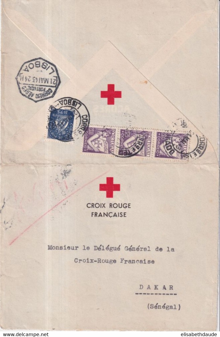 1943 - CROIX-ROUGE FRANCAISE - ENVELOPPE AFFRANCHIE AU PORTUGAL !! => DAKAR (SENEGAL) - RED CROSS - Croce Rossa