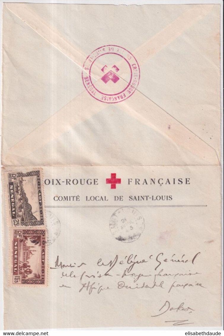1943 - CROIX-ROUGE SENEGAL - ENVELOPPE De SAINT-LOUIS => DAKAR - RED CROSS - Briefe U. Dokumente