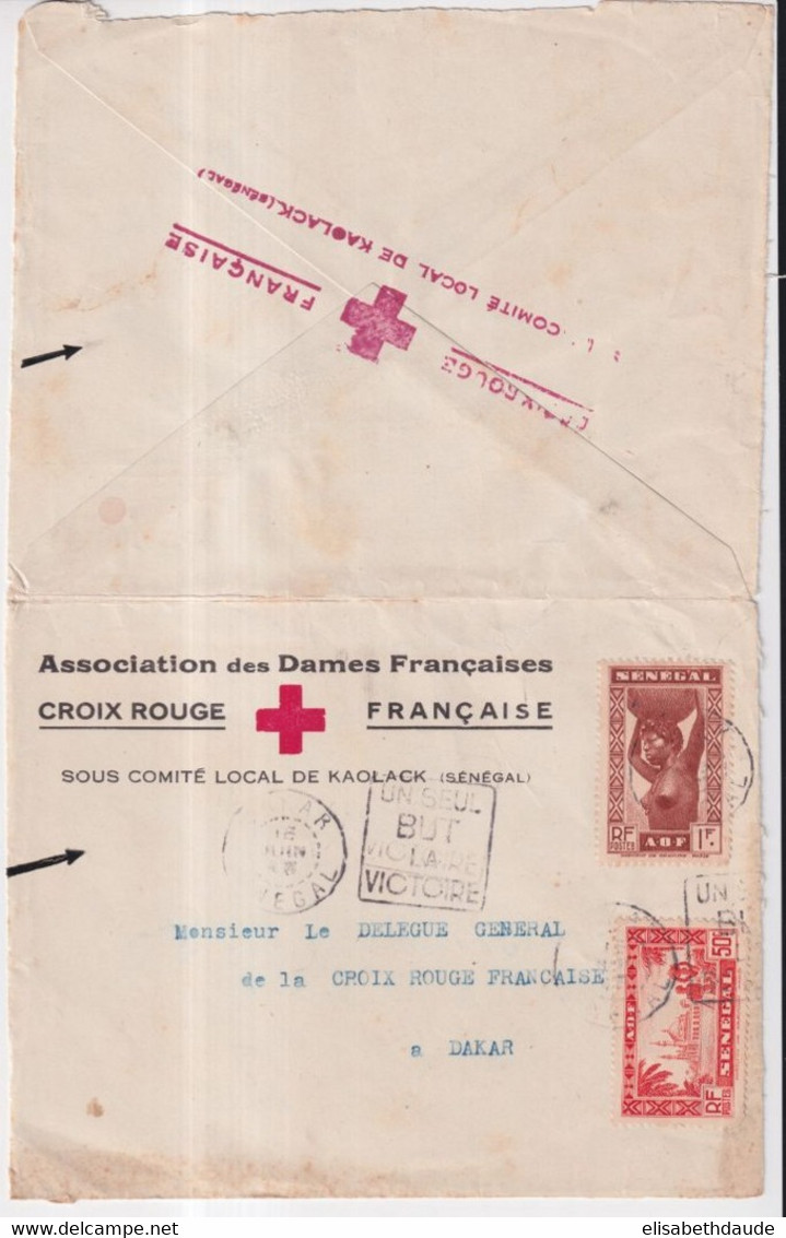 1943 - CROIX-ROUGE SENEGAL - ENV. De KAOLACK !!  => DAKAR Avec DAGUIN PROPAGANDE "UN SEUL BUT LA VICTOIRE" - RED CROSS - Lettres & Documents